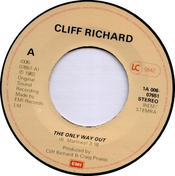Cliff Richard : The Only Way Out (7", Single)