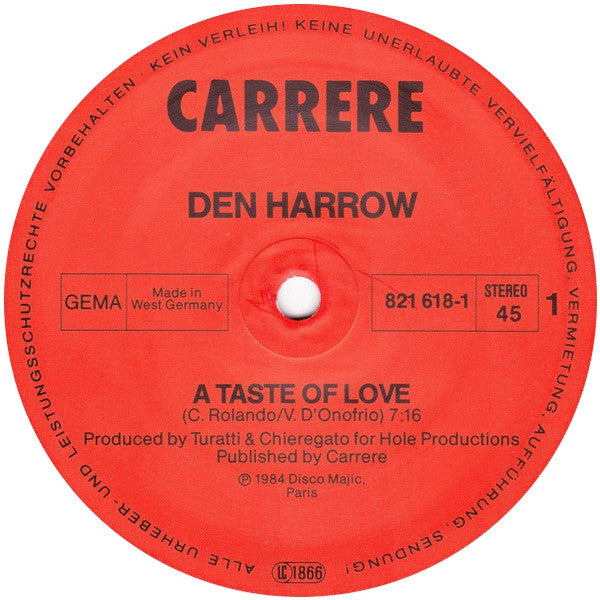 Den Harrow : A Taste Of Love (12", Maxi)