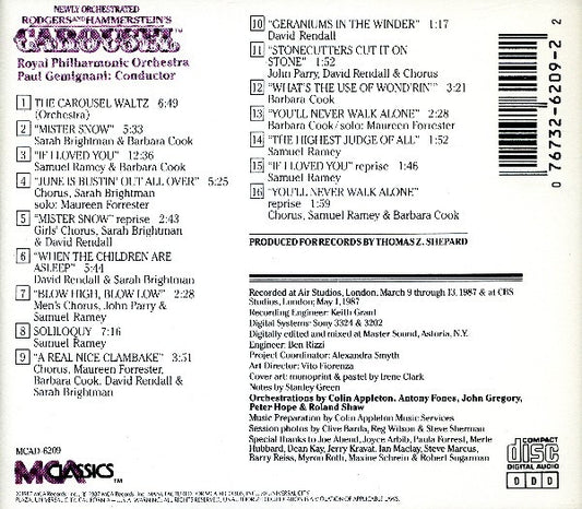 Rodgers & Hammerstein - Barbara Cook, Samuel Ramey Featuring Sarah Brightman, Royal Philharmonic Orchestra, Paul Gemignani : Carousel (CD, Album, RE)