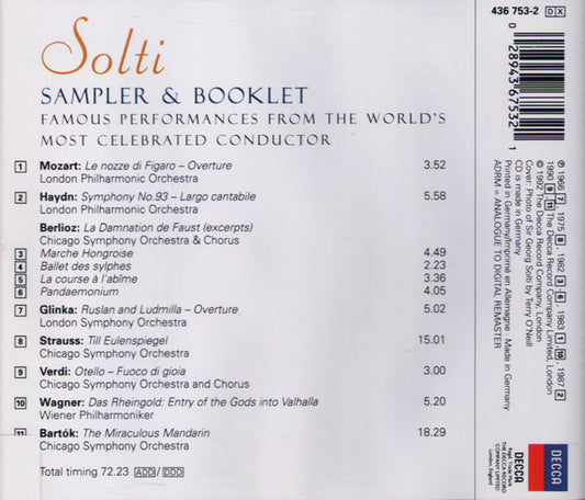 Georg Solti : Famous Performances From The World's Most Celebrated Conductor (CD, Album, Comp, Smplr)
