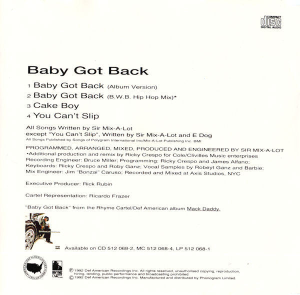 Sir Mix-A-Lot : Baby Got Back (CD, Maxi)