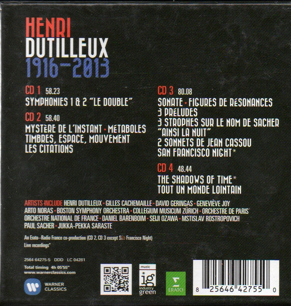 Henri Dutilleux : 1916 - 2013 (4xCD, Comp, RE, RM)