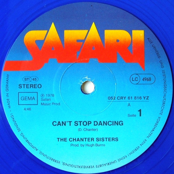 Chanter Sisters : Can't Stop Dancing (12", Blu)