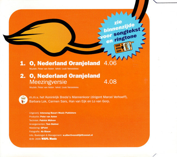 Willeke Alberti : Nederland Oranjeland (CD, Single)