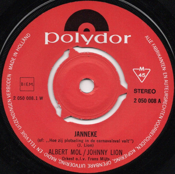 Albert Mol & Johnny Lion : Janneke (7", Single)