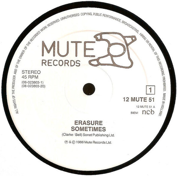 Erasure : Sometimes (12", Single)