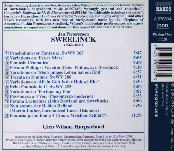Jan Pieterszoon Sweelinck, Glen Wilson : Music For Harpsicord - Fantasia Cromatica - Echo Fantasia (CD, Album)