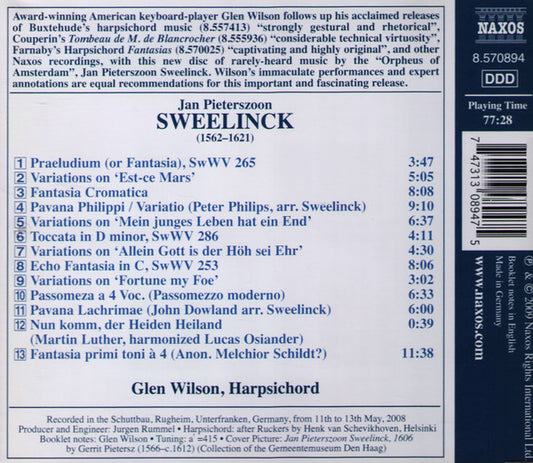 Jan Pieterszoon Sweelinck, Glen Wilson : Music For Harpsicord - Fantasia Cromatica - Echo Fantasia (CD, Album)