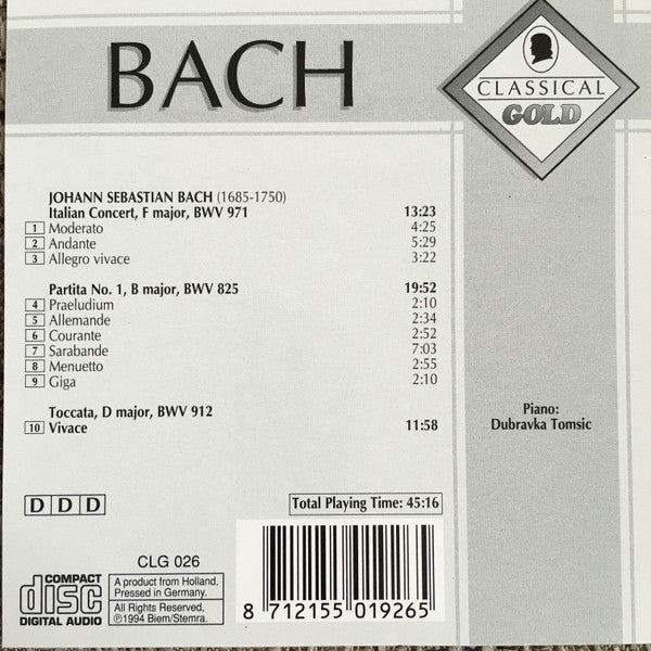 Johann Sebastian Bach : Piano Music / Italian Concert / Partita No. 1 / Toccata (CD, Comp)