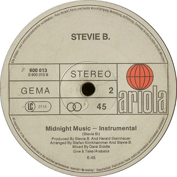 Stevie B. : Midnight Music (Part 1 & 2) (12", Single)
