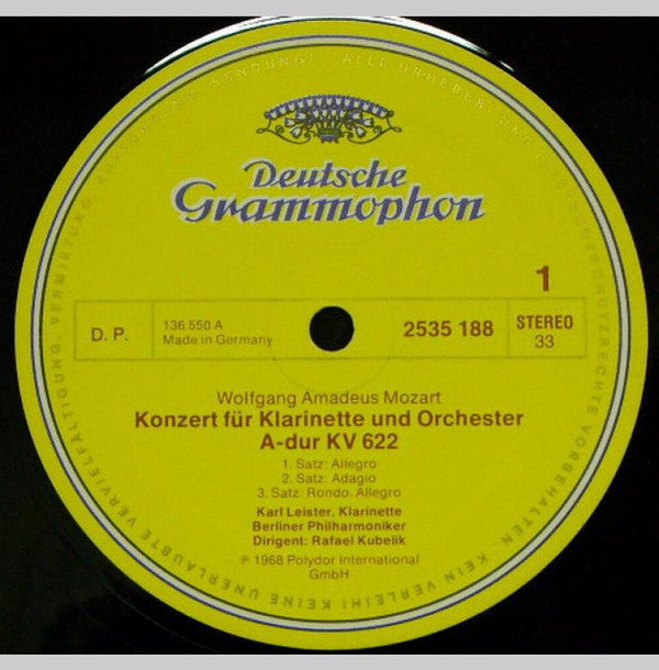 Wolfgang Amadeus Mozart, Karl Leister, Rafael Kubelik, Berliner Philharmoniker, Maurice Allard, Orchestre Des Concerts Lamoureux, Nicanor Zabaleta, Igor Markevitch, Orchestre De Chambre Paul Kuentz : Klarinettenkonzert / Fagottkonzert / Adagio und Rondo KV 617 (LP, Comp)