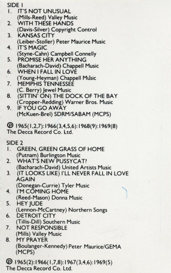 Tom Jones : It's Not Unusual (Cass, Comp, RE)