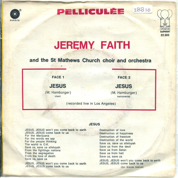 Jeremy Faith And The Saint Mathews Church Choir And Orchestra : Jesus (7", Single)