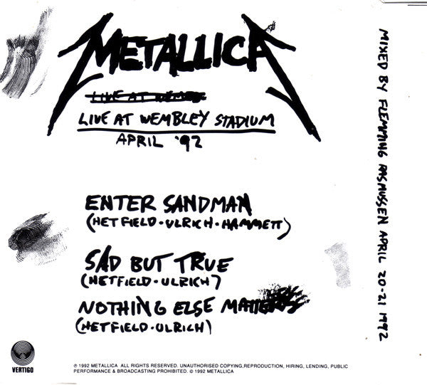 Metallica : Nothing Else Matters (Live At Wembley Stadium London April 20th 1992) (CD, Maxi)