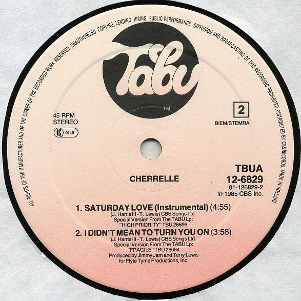 Cherrelle With Alexander O'Neal : Saturday Love (Extended Remix) (12", Maxi)