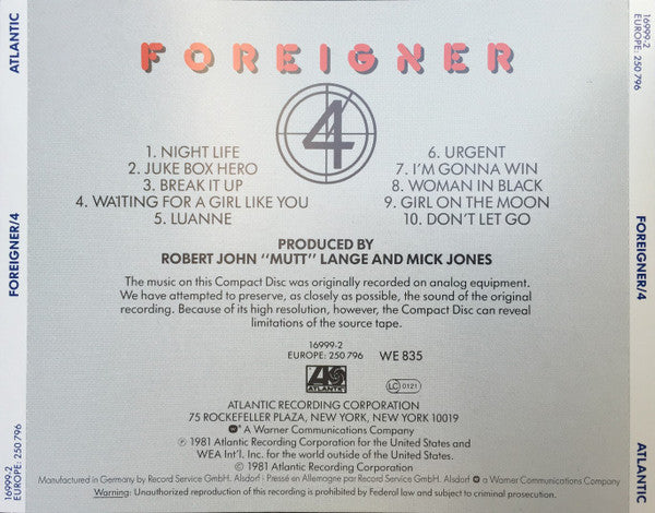 Foreigner : 4 (CD, Album)