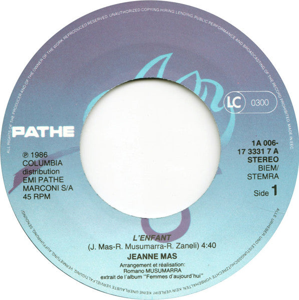 Jeanne Mas : L'Enfant (7", Single)