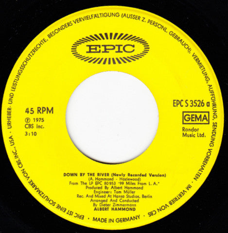 Albert Hammond : Down By The River - Newly Recorded Version (7", Single)