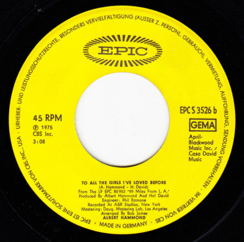 Albert Hammond : Down By The River - Newly Recorded Version (7", Single)