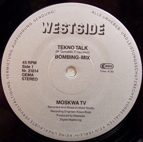 Moskwa TV : Tekno Talk (Bombing Mix) (12")