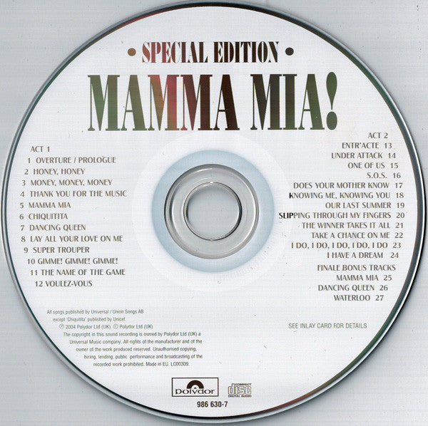 "Mamma Mia!" Original Cast : Mamma Mia! The Musical Based On The Songs Of ABBA (Original Cast Recording) (CD, Album, S/Edition)