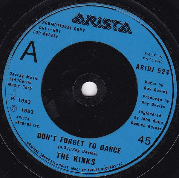The Kinks : Don't Forget To Dance (7", Promo)