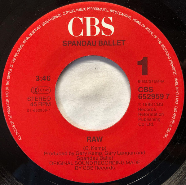 Spandau Ballet : Raw (7", Single)