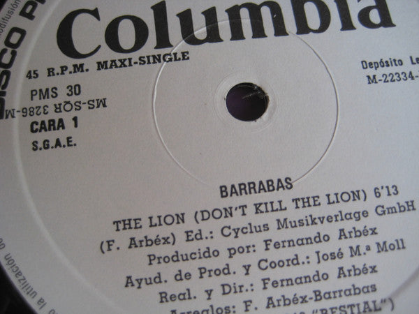 Barrabas : The Lion (Don't Kill The Lion) (12", Maxi)