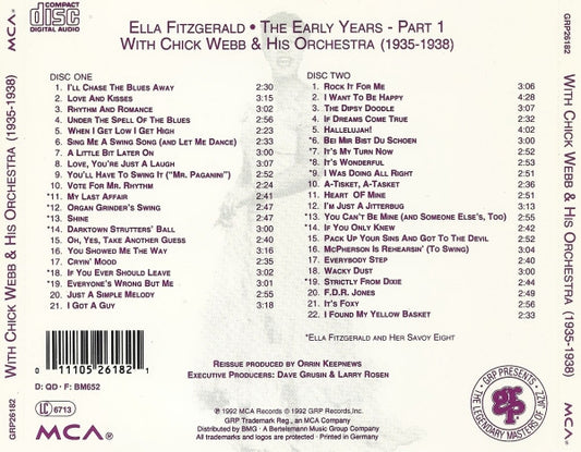 Ella Fitzgerald With Chick Webb And His Orchestra : The Early Years - Part 1 Featuring Ella Fitzgerald & Her Famous Orchestra (1935-1938) (2xCD, Comp, RE, RM)