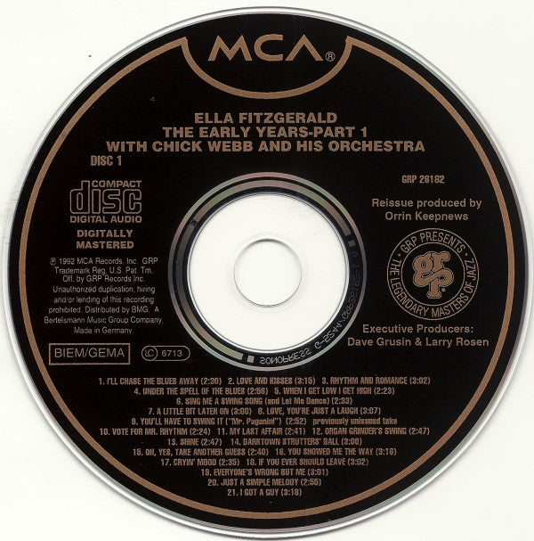 Ella Fitzgerald With Chick Webb And His Orchestra : The Early Years - Part 1 Featuring Ella Fitzgerald & Her Famous Orchestra (1935-1938) (2xCD, Comp, RE, RM)