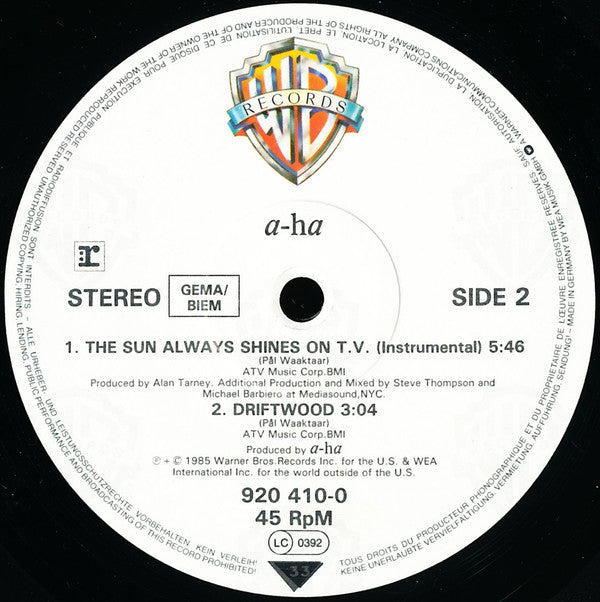 a-ha : The Sun Always Shines On T.V. (12", Maxi, Pos)