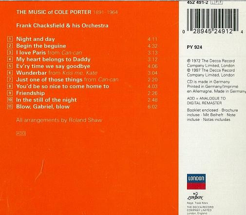 Frank Chacksfield & His Orchestra : The Music Of Cole Porter (CD, Album, RE, RM)
