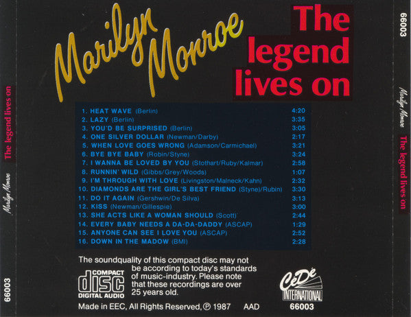 Marilyn Monroe : The Legend Lives On (CD, Comp)