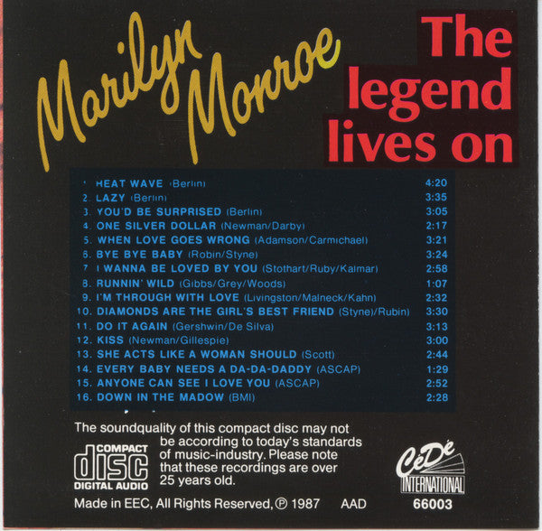 Marilyn Monroe : The Legend Lives On (CD, Comp)