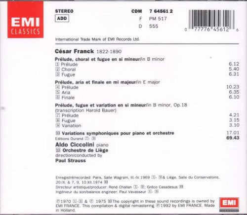 César Franck - Aldo Ciccolini, Orchestre De Liège • Paul Strauss : Prélude, Chorale Et Fugue / Prélude, Aria Et Finale / Prélude, Fugue Et Variation / Variations Symphoniques (CD, Comp)