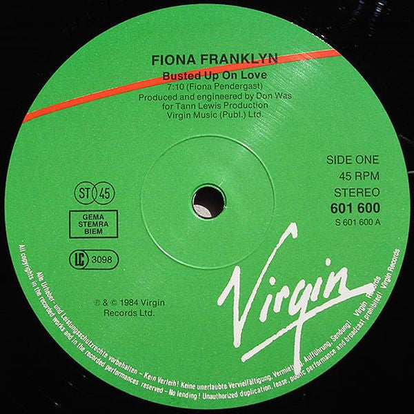 Fiona Franklyn : Busted Up On Love (12", Single, Sup)