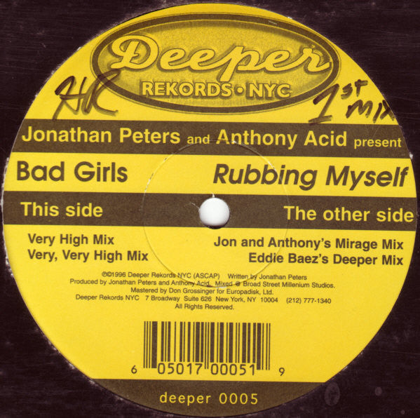 Jonathan Peters & Anthony Acid Present Bad Girls (3) : Rubbing Myself (12")