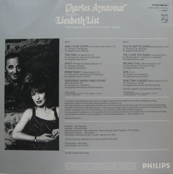 Liesbeth List : Charles Aznavour Presents Liesbeth List - Performing Some Of His Finest Songs (LP, Album)