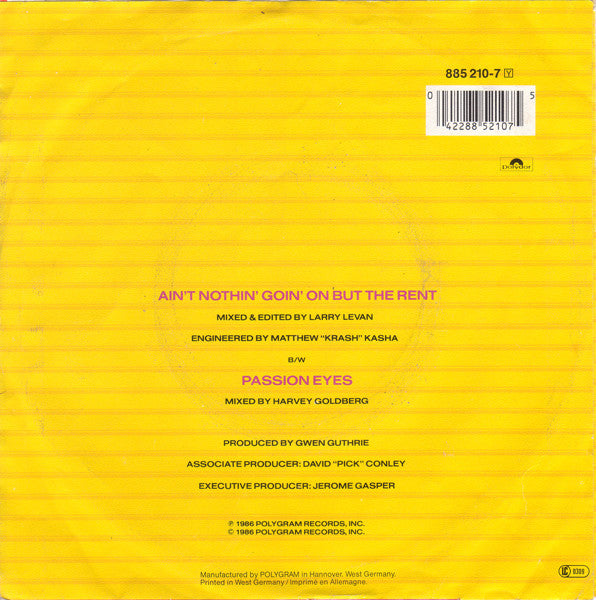 Gwen Guthrie : Ain't Nothin' Goin' On But The Rent (7", Single)