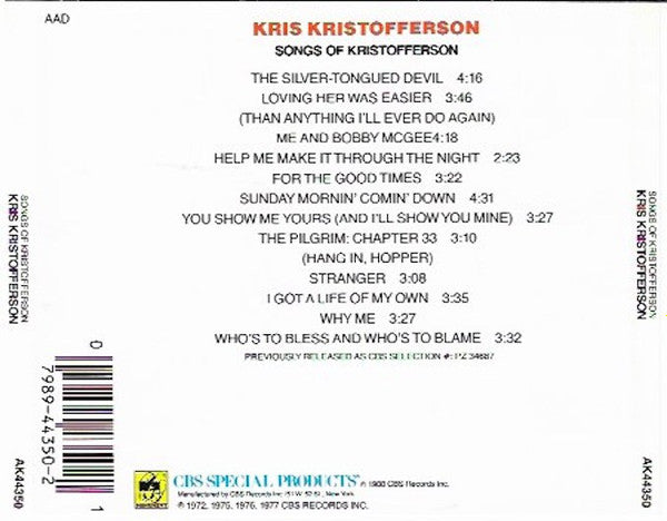 Kris Kristofferson : Songs Of Kristofferson (CD, Comp, RE)