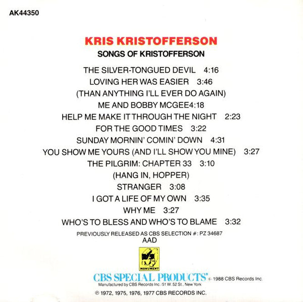 Kris Kristofferson : Songs Of Kristofferson (CD, Comp, RE)