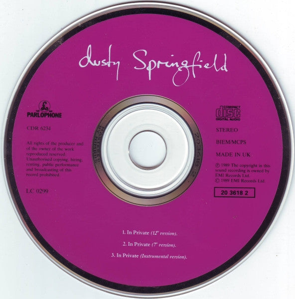 Dusty Springfield : In Private (CD, Single)