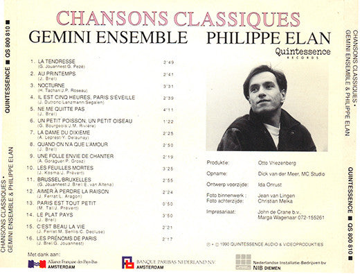 Gemini Ensemble (2) & Philippe Elan : Chansons Classiques (CD, Album)