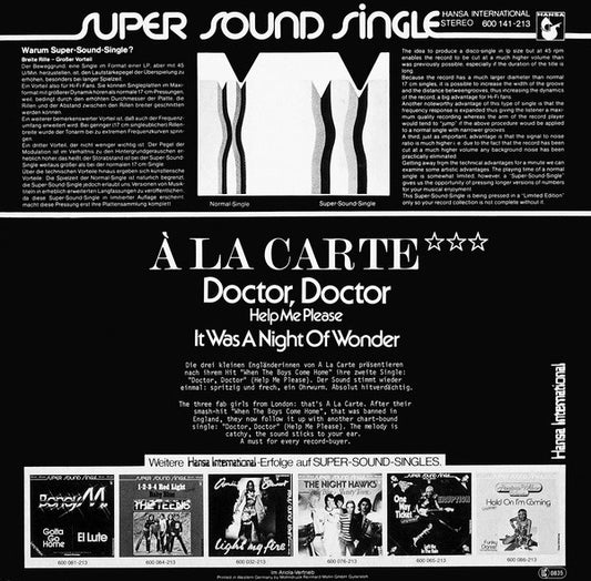 À La Carte : Doctor Doctor Help Me Please (Long Version) (12", Single)
