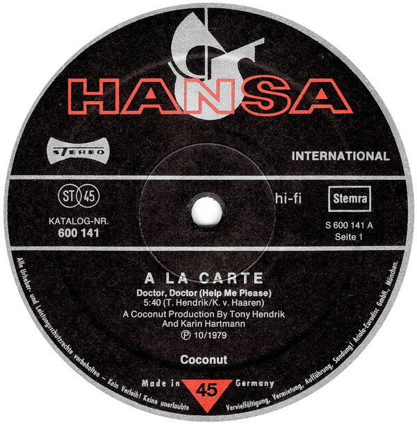 À La Carte : Doctor Doctor Help Me Please (Long Version) (12", Single)