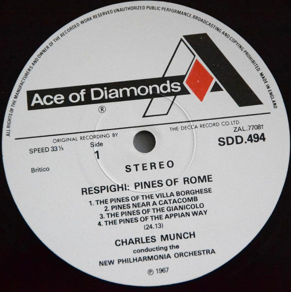 Ottorino Respighi / Charles Munch, New Philharmonia Orchestra : Fountains Of Rome / Pines Of Rome (LP, RE)