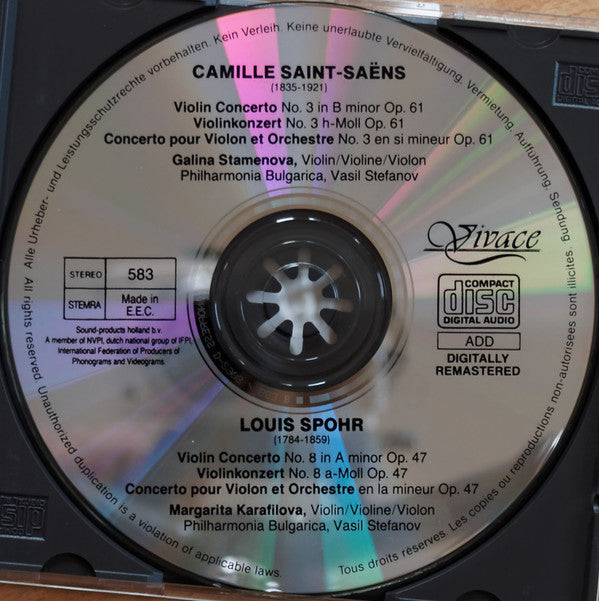 Margarita Karafilova, Philharmonia Bulgarica, Vassil Stefanov : Spohr Violinkonzert No. 8 - Saint-Saëns Violinkonzert No. 3 (CD, Comp, RM)