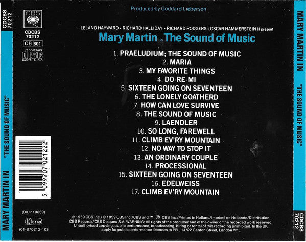 Mary Martin - Richard Rodgers - Oscar Hammerstein II : The Sound Of Music (Original Broadway Cast) (CD, Album, RE)