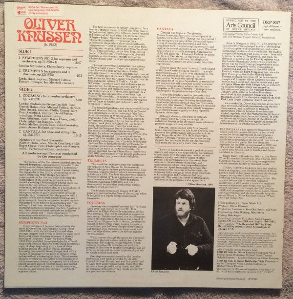 Oliver Knussen, London Sinfonietta, The Nash Ensemble, Elaine Barry, Linda Hirst, Oliver Knussen : Symphony No.2 / Trumpets / Coursing / Cantata (LP, Album)