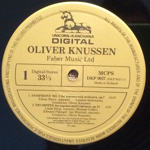 Oliver Knussen, London Sinfonietta, The Nash Ensemble, Elaine Barry, Linda Hirst, Oliver Knussen : Symphony No.2 / Trumpets / Coursing / Cantata (LP, Album)